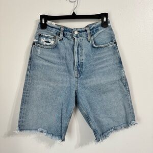AGOLDE 90s High-Rise Light Blue Raw Hem Denim Jean Bermuda Shorts